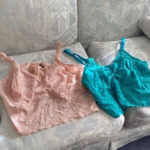 Torrid Lace Bandeau Set in Coral and Turquoise